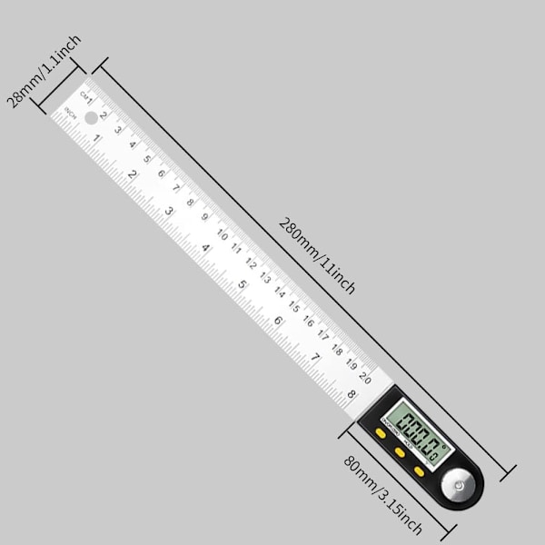 Digitaalinen Kulmamittari Protraktori, 0°-360° Kulmanmittaus, Ruostumattomasta Teräksestä Valmistettu Kulmamittari LCD-Näytöllä, Ruostumattomasta Teräksestä Valmistettu Mittatikku Puutyöhön, Kotityöhön