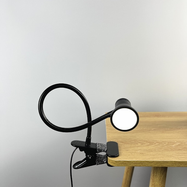 LED skrivebordslampe, 3 lysmoduser, USB-drevet øyevennlig nattlampe, 360° fleksibel klemmelampe for læring/arbeid/tatovering/lesing (svart)