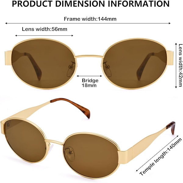 Retro Ovale Solbriller til Kvinder Mænd - Trendy Guld Solbriller - Moderne Metalramme Shades