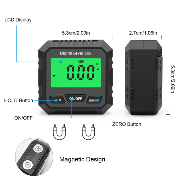 Magnetisk Digital Vinkelmätare LCD-Display Inclinometer, Absolut och
