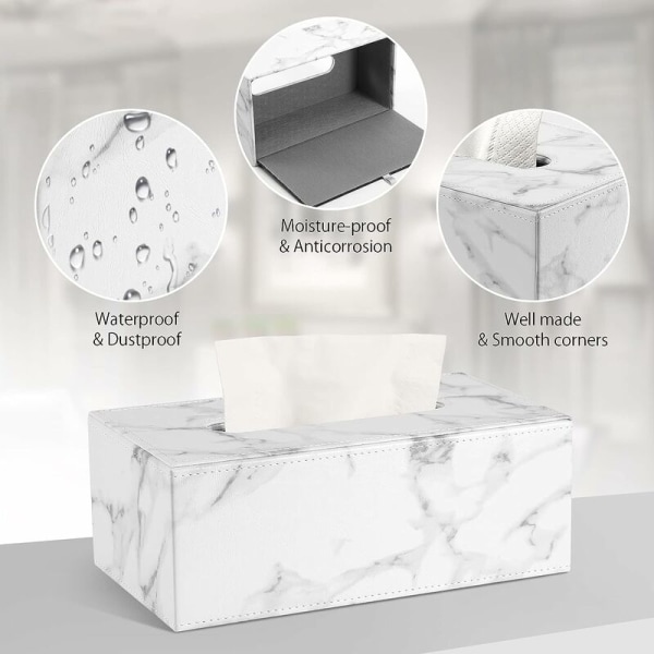 Vævæskeskrin Cover, 9.84X5.23X3.77 - Marmor PU Læder Vævæskeskrin H