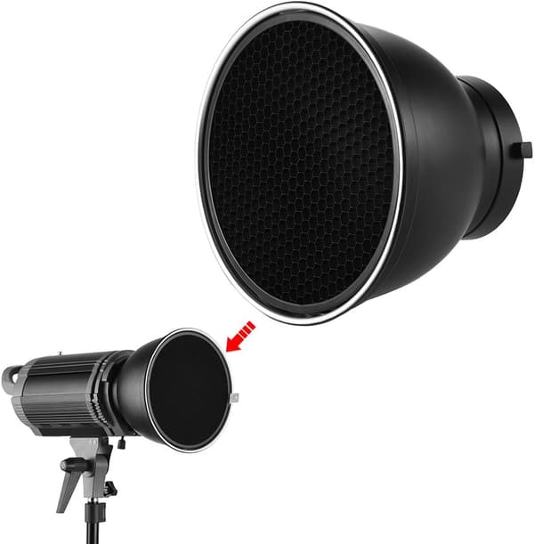 Tommer Standard Reflektor Diffuser Lampeskærm med 60° Honeycomb Grid til Bowens Mount Studio Flash Strobe Flash Light Speedlite - Sort