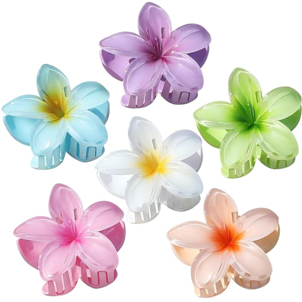 6-pack Hawaiianska Plumeria Håraccessoarer - Stora Hårklämmor för Tjockt och Tunt Hår, Tropiska Strandhårklämmor för Kvinnor och Flickor