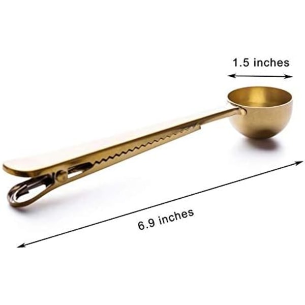 2 stk. Sæt Kaffe Ske med Pose Klips, Rustfrit Stål Langskaftet Teske Kaffe Tilbehør og Køkkenredskaber (Guld)