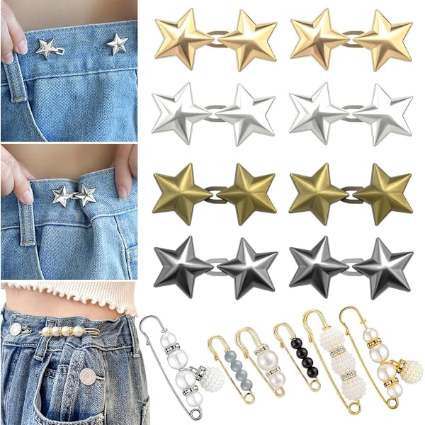 14-delars Set Byxmidjejusterare, Inga Sömmar och Inga Verktyg Löstagbara Knappnålar För Jeans, Knapp För Jeans För Att Göra Åtdragningen, Justerbar Midjebandsjusterare För