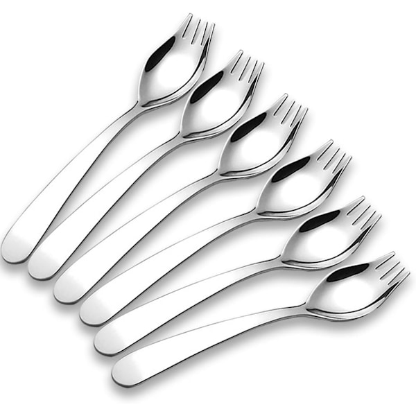 6-Pakke Mini Sporker i Rustfritt Stål, Lunsjutstyr til skolestart, Frukt, Forrett, Dessert, Salat Bestikksett, 15 cm Lang(S)