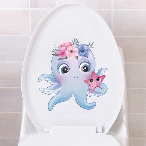 Ocean Pink Octopus Stjärnformad toalettsitsdekal, väggdekor Deca
