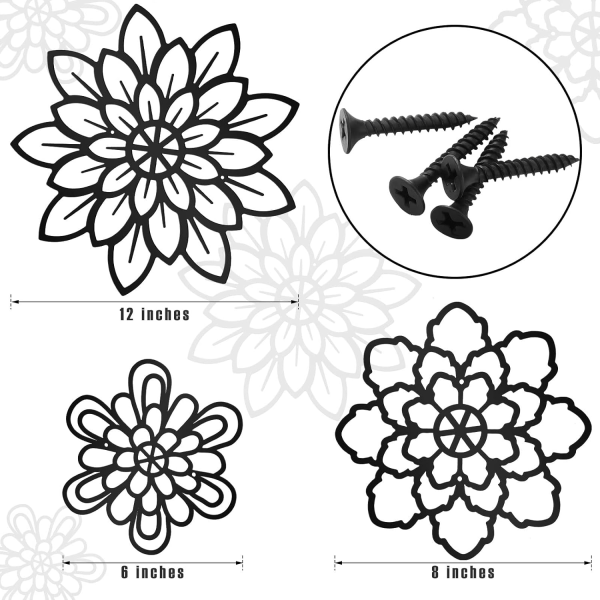 3 stk. Metalblomster Vægdekoration, Metal Rustik Vægkunst Dekoration