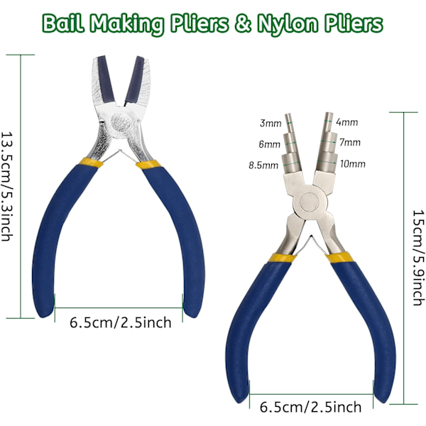 Smyckestillverkning Nylon Tänger Set, 6 I 1 Smyckesbygel Tång och Nylonkäke Plattång för Öglor (Blå)