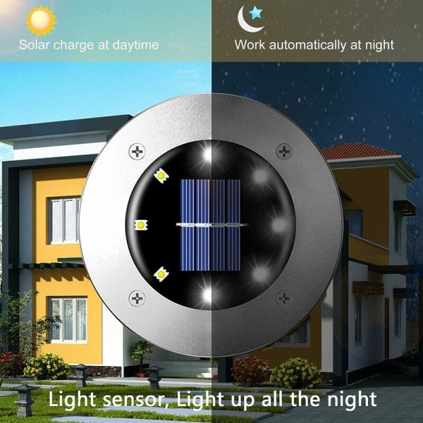 Utendørs solcellelamper, 8 stykker vanntette utendørs solcellelamper 8L