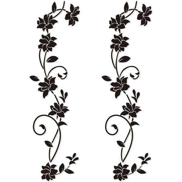 2 Set Väggdekaler 105*30cm Vinranka Blomma Svart PVC Design Vägg S