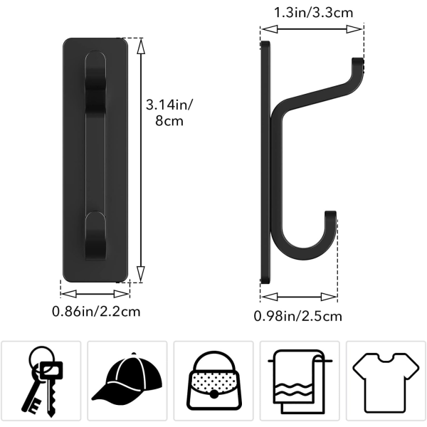 Stykker sort, selvklæbende vægkrog, håndklædeholder til badeværelse, køkken
