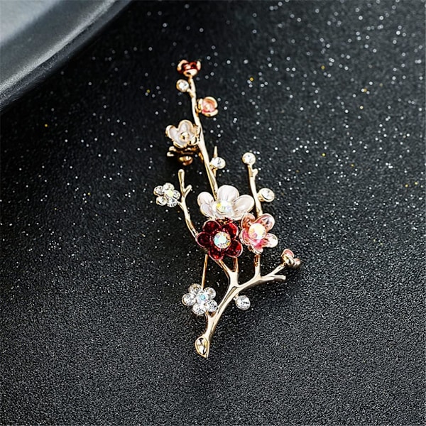 Plommeblomst Brosje Rhinestones Blomster Brosje Krage Kjole Skjerf Dekorasjon Slipsnål for Kvinner Jente Brud Bryllup Smykke