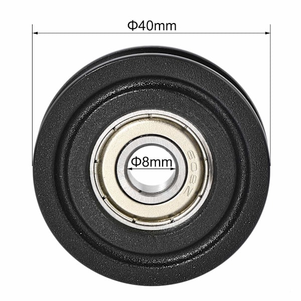 2 stk. Nylon Remskive U-rille Kugleleje Rulleføringshjul 8x40x10mm Dobbelt Metalafskærmet (GCr15) Kromstållejer Sort