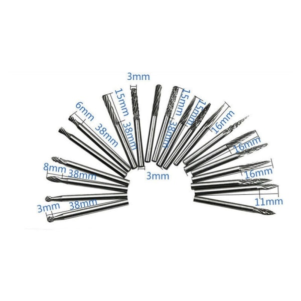 20 stk 3mm Dobbelt Kutt Burr Sett, (3 X 3) Wolframkarbid Rotasjon
