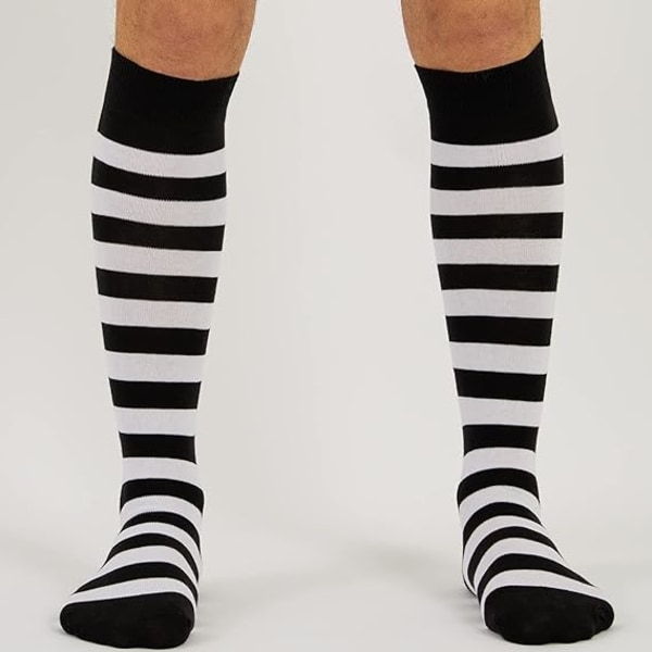 1 Pair Socks(White and Black) Unisex Striped Knee Length Men Wome