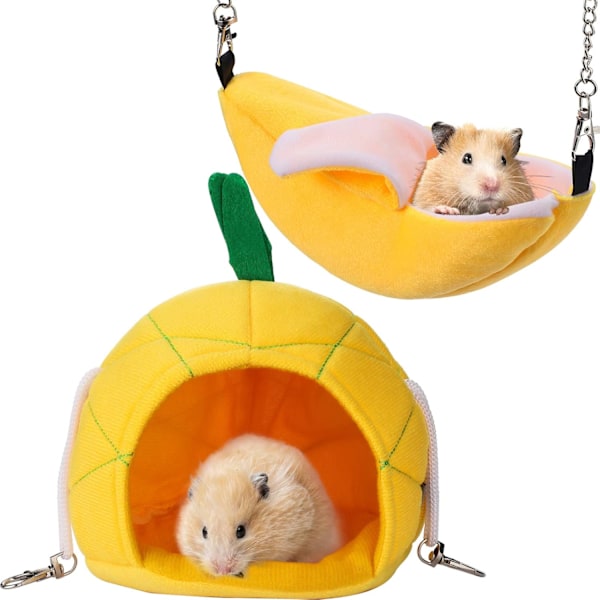 2 kpl Hamsterin riippumatto Pehmeä sänky Pieni lemmikkitalo Eläimet Hamsterin riippuva talo Häkki Pesä marsulle Rotta Chinchilla Nukkumiseen ja leikkimiseen (Banaani ja Ananas)