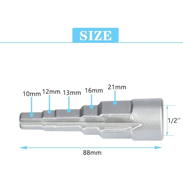 1/2\" Trinnskruenøkkel med 5 nivåer 3/8, 1/2, 3/4, 1-1/4\", Universalnøkkel for ventiltilbehør for sanitær og rørleggerarbeid og radiatorer