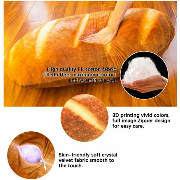 3D Simulert Brød Pute, (Smør, 60cm) Pluss Lumbar Pute, S