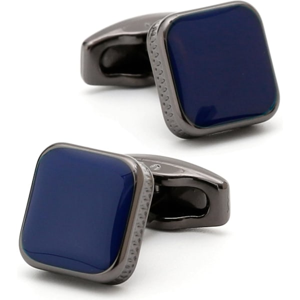 Classic Square Black/Blue Cufflinks for Men In Gift Case Handmade Silver/Black Tone Metal Men's Cufflinks Jewelry Set fo