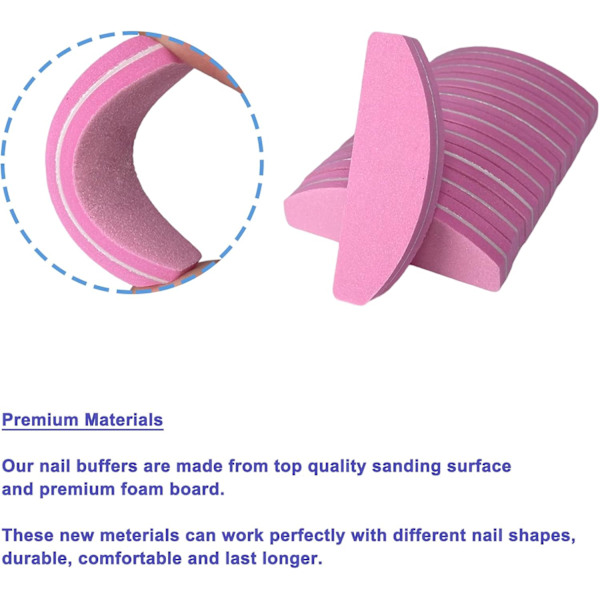 20 st Nagelbuffertar, Dubbelsidiga Nagelfilar Bufferblock 100/180 Grit Portabla Tvättbara Sandpappersfilar Bågform (Rosa)