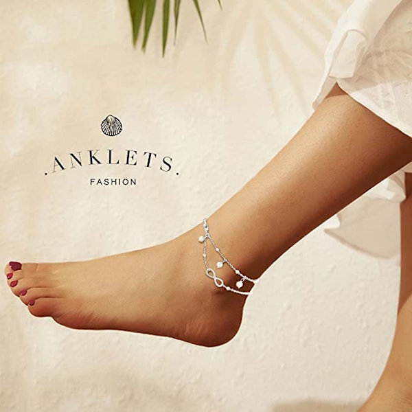 Bohemisk Dubbel Ankelsilver Permanent Ankelfotkedja Pärl Bead Ank