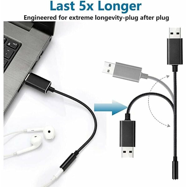 USB Lydadapter, USB til 3,5 mm Lydkontakt Adapter, Ekstern USB