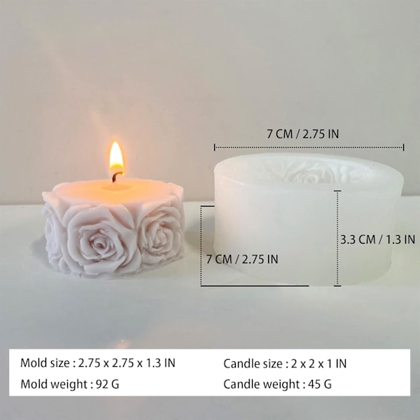 2 stk. Rose Blomst Søjle Lysforme Valentinsdag Cylinder Resin Støbeform til Lysfremstilling Resin Støbning Silikoneform til DIY Lysfremstilling P