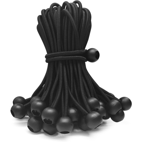 50-delers strikkballer 6 tommer, svart strikksnor for kalesjepresenning,0.