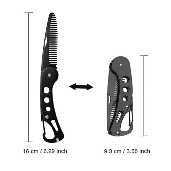 Rustfrit stål foldebar skægkam, bærbar multifunktionel antistatisk kam til mænds overskæg styling