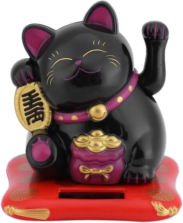 (Farve: Sort) Mini Fortune Ming Solcelled Sød Lykkekat med