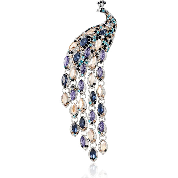 Rhinestone Påfågel Tofs Brosch Pins för Kvinnor Mode