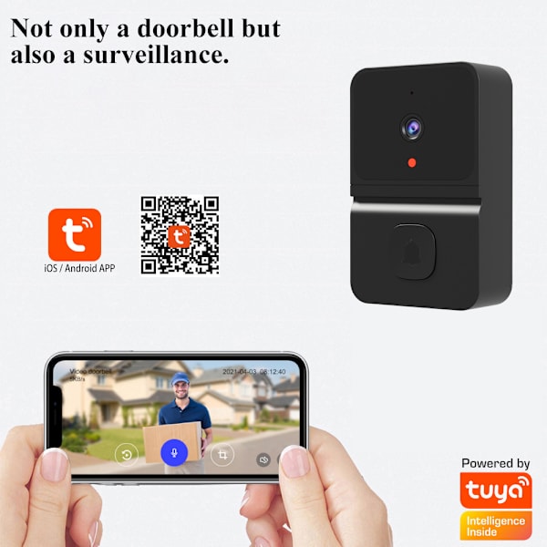 (Sort) Trådløs Dørklokke - HD Videodørklokke - Wifi Videodørklokke