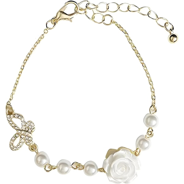 Rose Blomster Armbånd til Kvinder Charm Vintage Rød Rose Temperament Armbånd Hvid Kamelia Med Sommerfugl Statement Brace