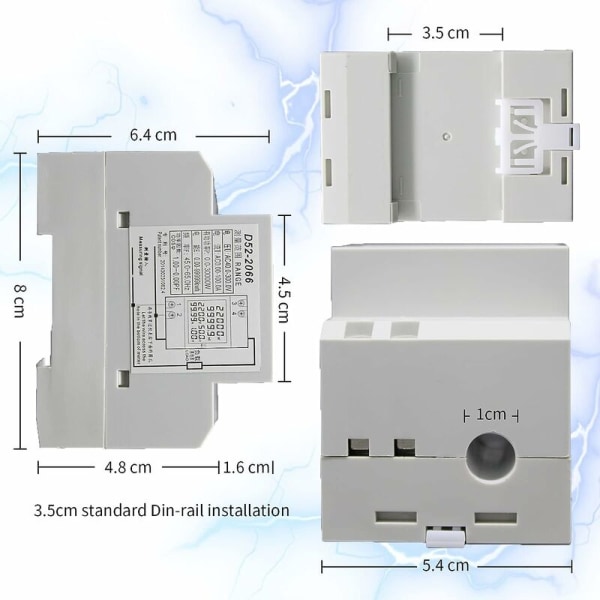 DIN-skena strömräknare AC40-300V 100A Digital energimätare