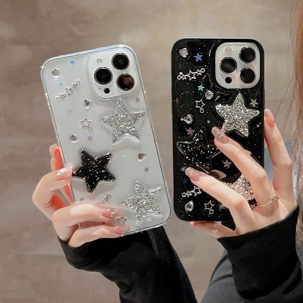 Fodral för iPhone 16 Pro Bling Stars 3D Hjärtan Diamant Twinkle Star Glitter Y2K Spark Lyxigt Girly Estetiskt Personlig Design för Kvinnor Tjejer Tonåringar T