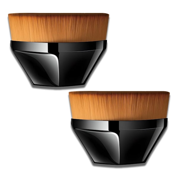2 stk. Hexagon Flat Top Kabuki Foundation Brush med Beskyttelsesetui til Flawless Flydende & Pulverapplikation (Sort)