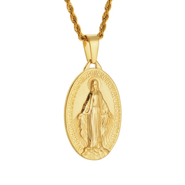 Hängsmycke medalj Jungfru Maria Miraculous stål guldpläterad