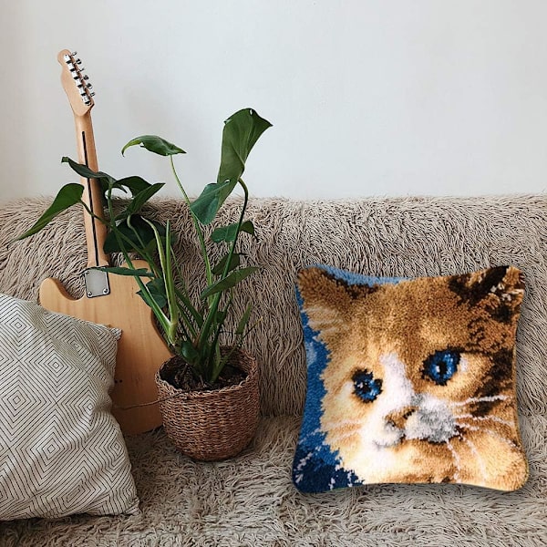 40cm × 40cm, Kat Latch Hook Komplett Sæt Pudebetræk, Pudebetræk