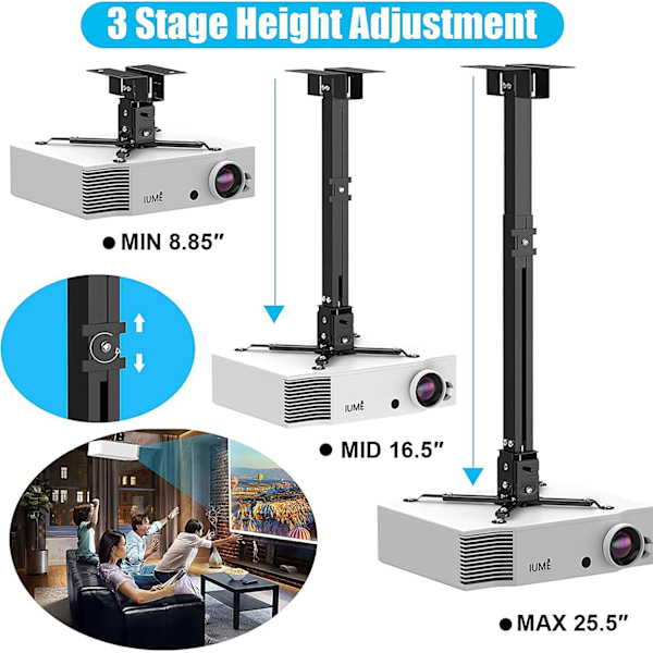 Projector Takmontering - Universal Veggmontering for Projektor med 21-54cm Utvidelsesbom opptil 13,6kg Bæreevne