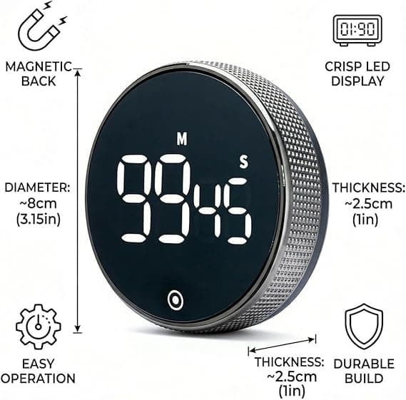 Køkkentimer, 60 minutters stopur og nedtællingstimer, magnetisk nedtællingstimer, bærbar, visuel timer, til børn og voksne
