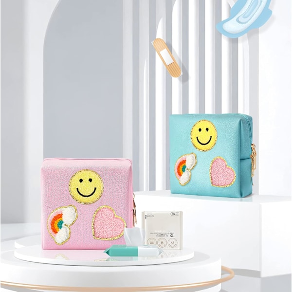 2-pack Periodväska, PU-läder Sanitära Servettförvaringsväska för Damtrosskydd Tamponger och Återanvändbara Bindor, Funktionella Sanitära Bindor Fodral Första Hjälpen