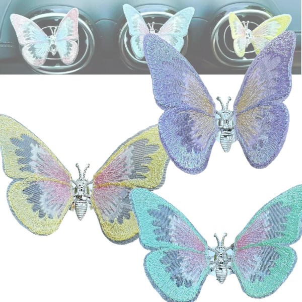 (Grön, gul, lila) 3 st Butterfly Form dekorativ bil Air V