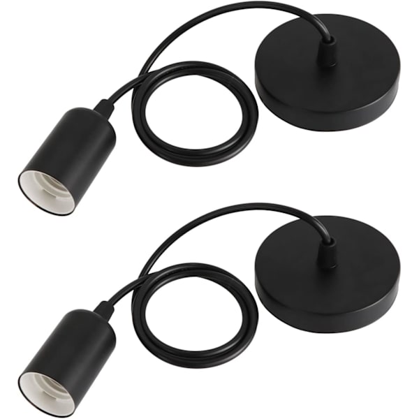 2-pack Metall E27 Hänglampor (Svart), 100cm Justerbar Kabel,