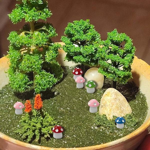50 stk. Mini Fargerike Sopp Hagedekorasjon - Mini Soppfigurer i Resin, Landskapsornamenter for Hjemmehage Miniatyr Moss Landskapsdekorasjon