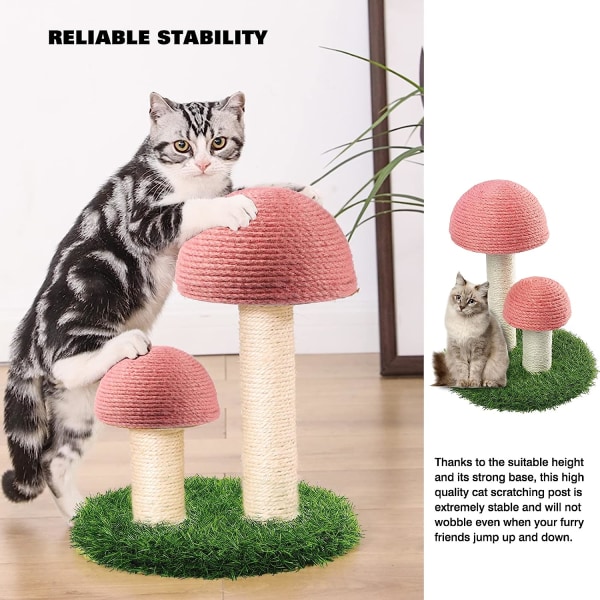 Rosa Sisal Cat Scratching Post med svampmönster täckt med