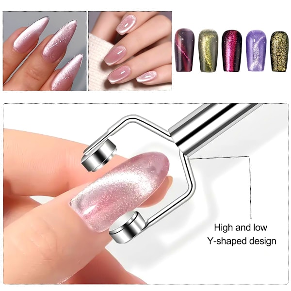 3 I 1 Kattögonmagnet för Naglar, Y-Formad Dubbelhuvad Magnetisk Nagelstav, Kattögon Gel Polish Nagelkonst Designverktyg Multifunktionell Kraftfull Magnet