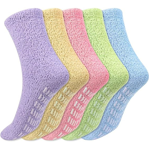 5-pack fluffiga strumpor för kvinnor - Mjuka och varma med halkfria