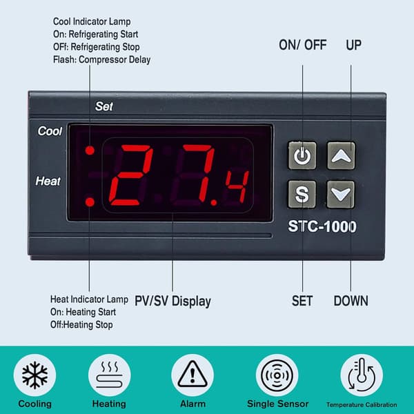 STC-3008 dobbelt display dobbelt styring temperaturregulator dobbelt sensor