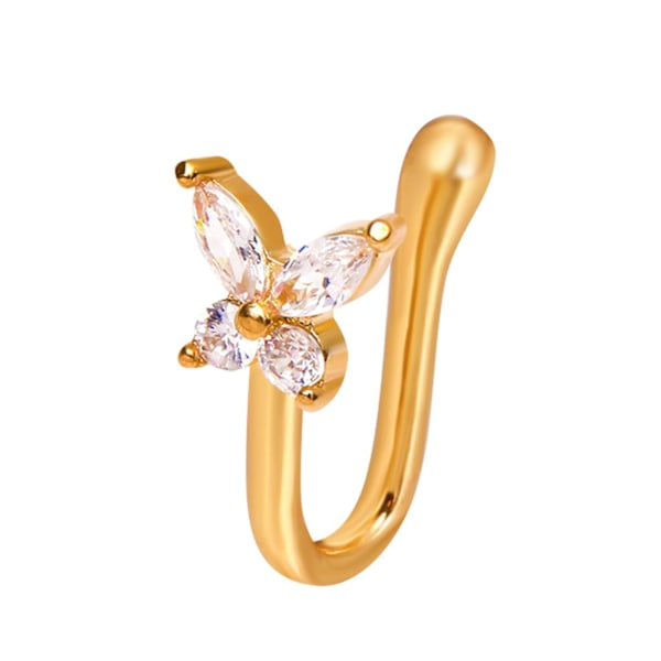 Kristallfjäril Näsring Guld Falsk Septum Näsringar Små Fjärils Näsringar Dubbar U-formad Clip-on Näsring Böjbara Näsring Dubbar Smycken fo